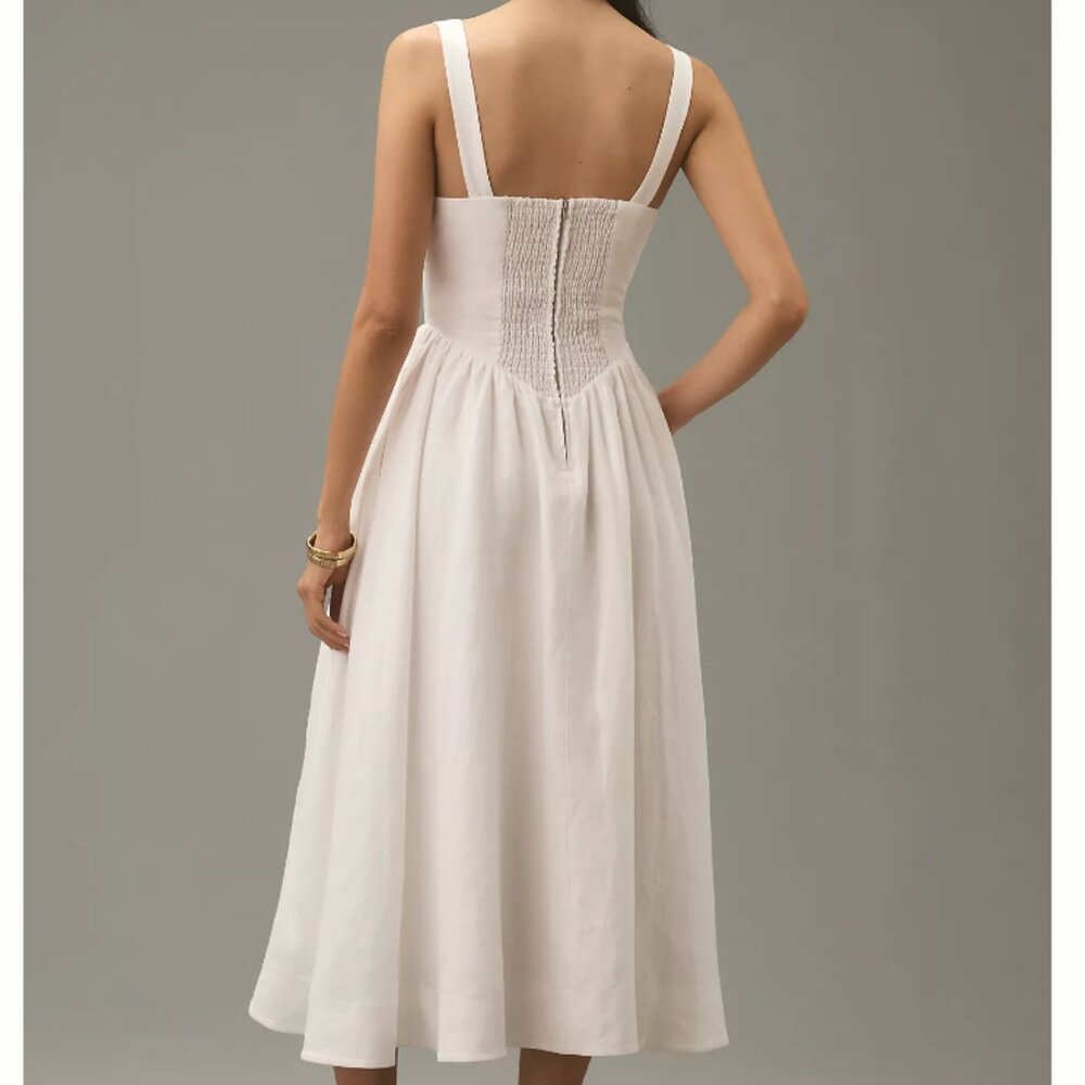 NEW BEST Reformation Balia Linen Midi Dress Sz4 White Linen Bow Sleeveless - Picture 11 of 13